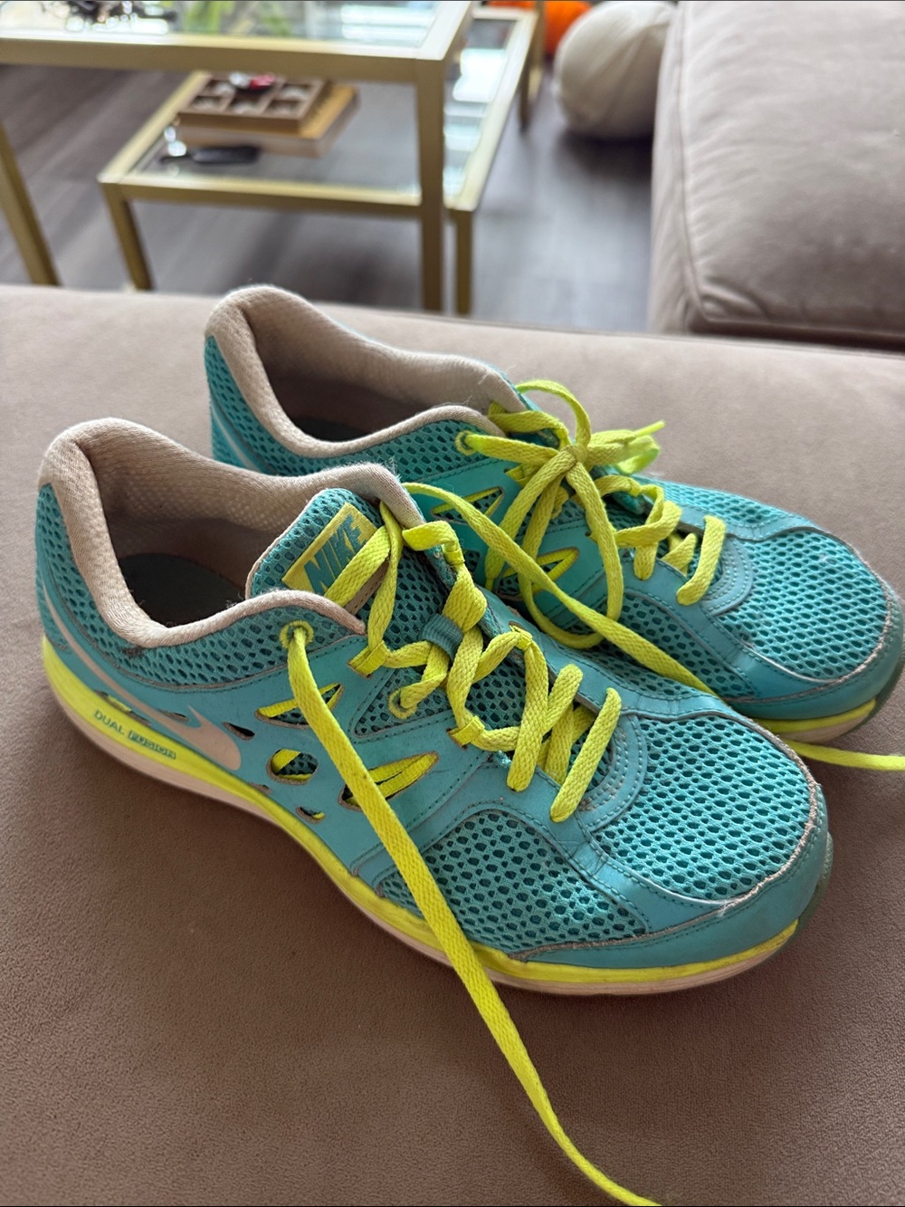 Nike Women’s Teal and Neon Yellow Athletic Running Shoes